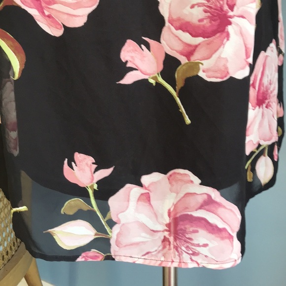 IJOAH black & pink floral chiffon mesh pullover 3/4 sleeves tunic/mini dress M - Picture 11 of 15